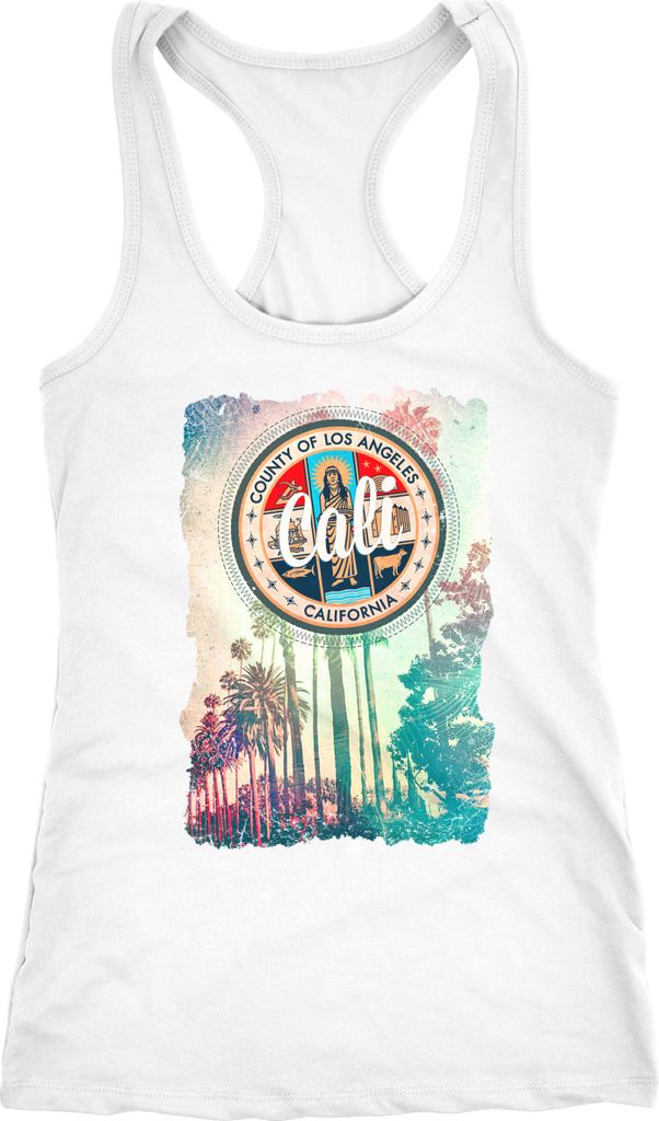 Damen Tank-Top California Beach Sunset Palmen Los Angeles Retro Racerback Neverless weiß S
