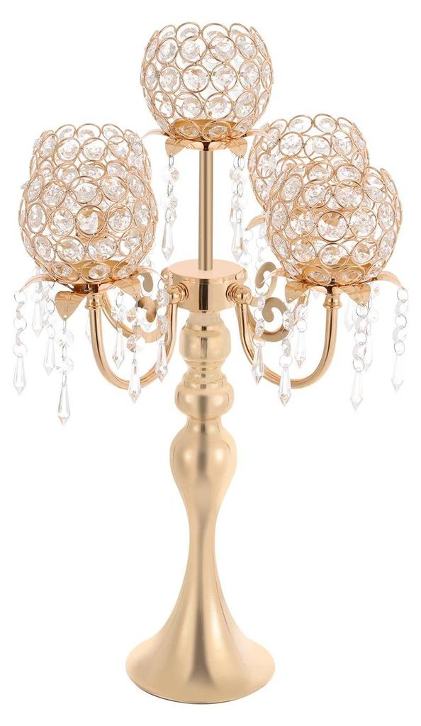 Kerzenhalter Tischdeko Centerpiece - 2-teiliges Set - 5 Glasbecher - Eisenbasis - Für Hochzeit und Zuhause - Gelb