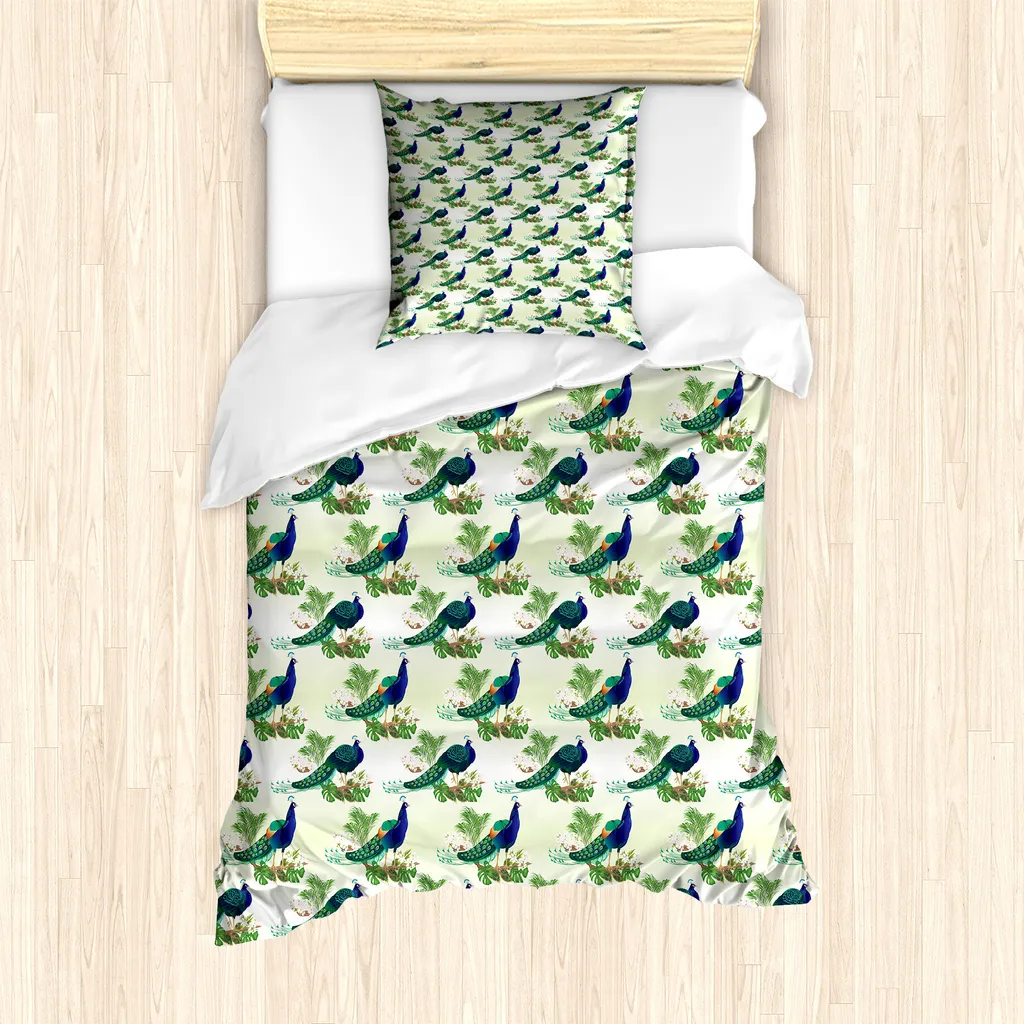 ABAKUHAUS Set Copripiumino Singolo 135x200 Ostrich Monstera Verde