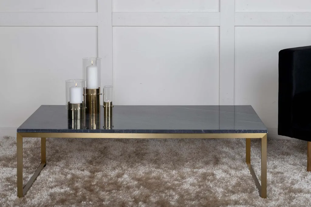 Table basse marbre gris 120cm avec structure or brillant luxe Estelle