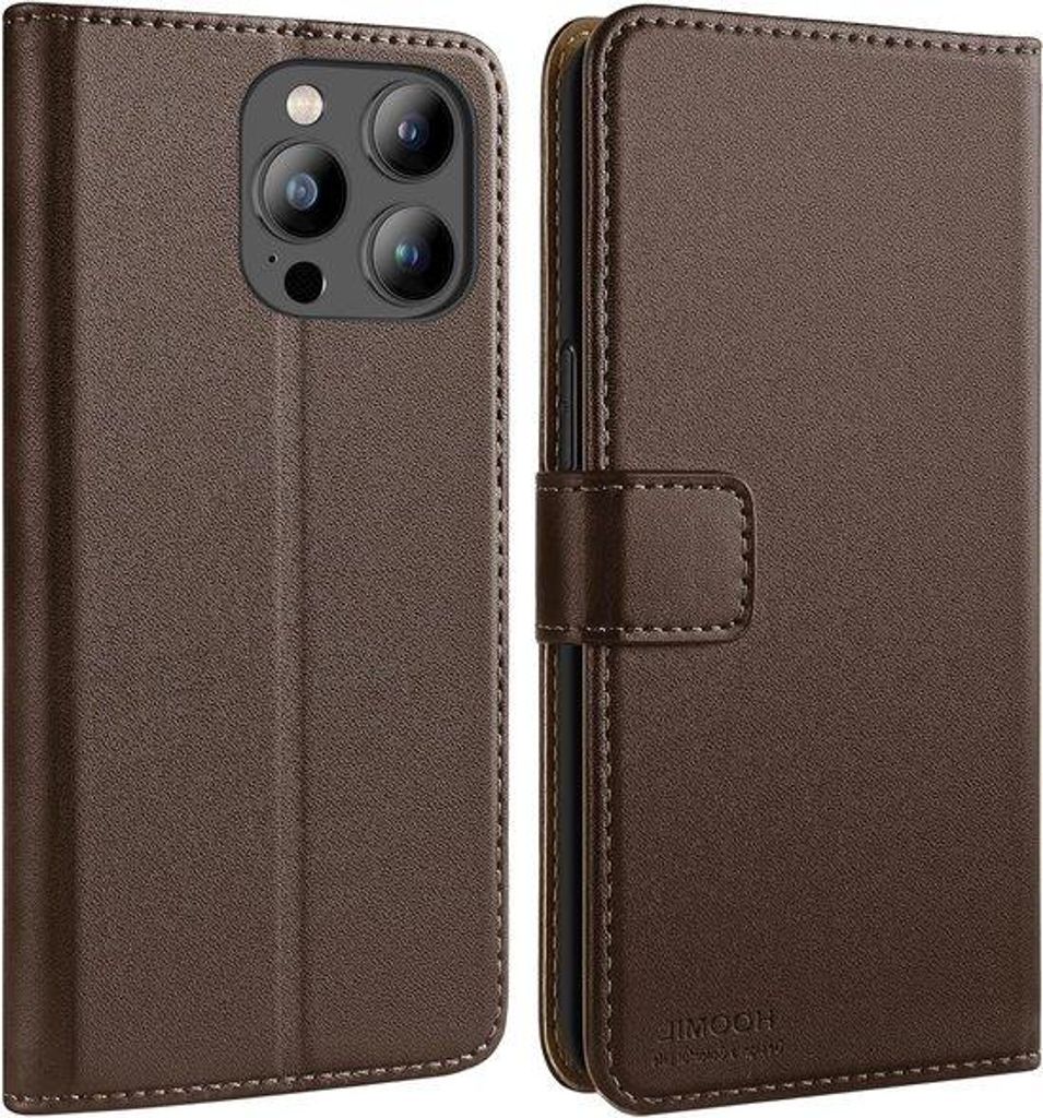 Premium Magflip Hoesje für iPhone 13 Pro 6.1 Zoll - Luxus-Dunkelbraun-Leder-Case mit Standfunktion