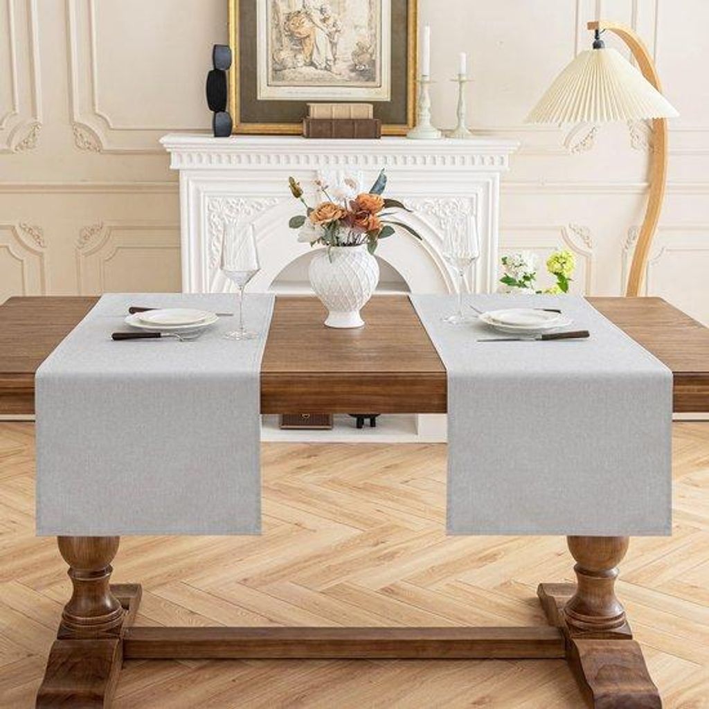 Linen-Muster Tablecloth Lichtgrau Polyester 40x140cm Waschbar, Reißfest, Festtags-Tischwäsche