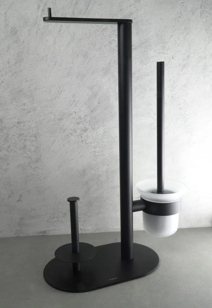 Support papier hygiénique noir avec tablette WC - Rangement multifonction