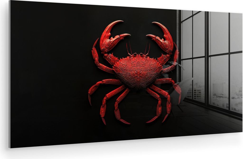 MuchoWow Glasbilder - Bilder auf Wandbild - Foto auf Glas Krabbe - Rot - Fisch - Krustentiere 40x20 cm Wanddekoration aus Glas - Acrylglasbild - Ac...
