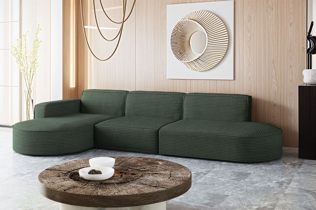 Kaiser Möbel Ecksofa Designer, Sofa L form MODENA stoff Poso Grün Links