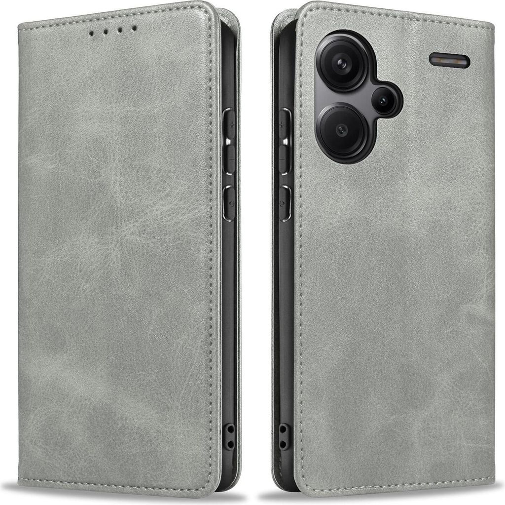 Handyhülle für Xiaomi Redmi Note 13 Pro+ 5G Kunstleder Flip Cover Hülle Handytasche Case Kartenfach Farbe: Grau