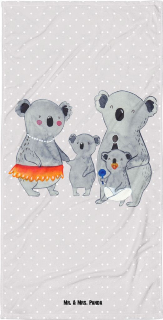 Mr. & Mrs. Panda Badehandtuch Koala Familie - Grau Pastell - Geschenk, Handtuch, Family, Muttertag, Kinder, Strandtuch, Koalas, Frottee-Handtuch, D...