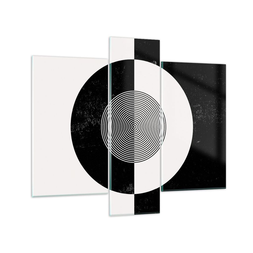 Bilder auf glas - 3 Teile - Abstraktion Rad Schwarz und Weiß - 95x80cm - Glasbilder - Wandbilder - Bilder - Wanddekoration aus Glas - Glas Bilder ...