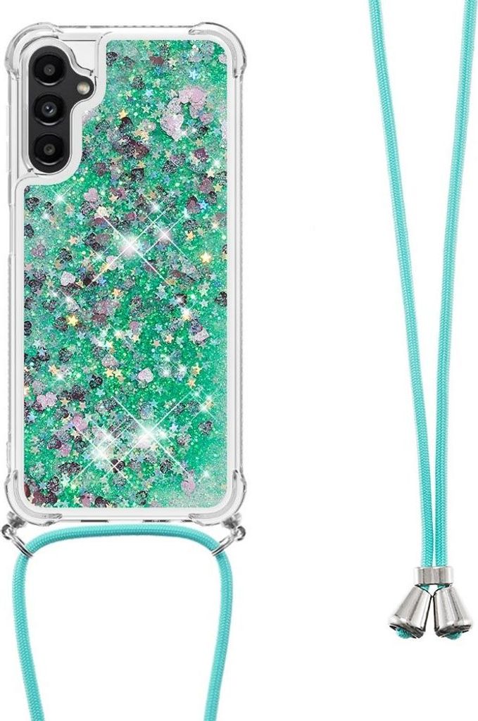 Samsung Galaxy A14 Hülle - Coverup Liquid Glitzer Back Cover mit Handykette - Grün