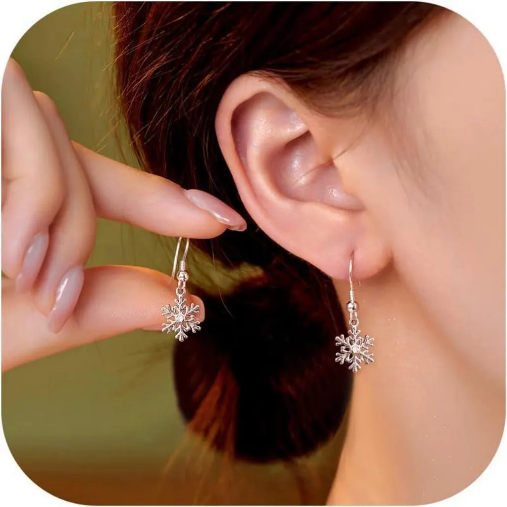 Boucles d'oreilles argent 925 hypoallergéniques flocon de neige Noël