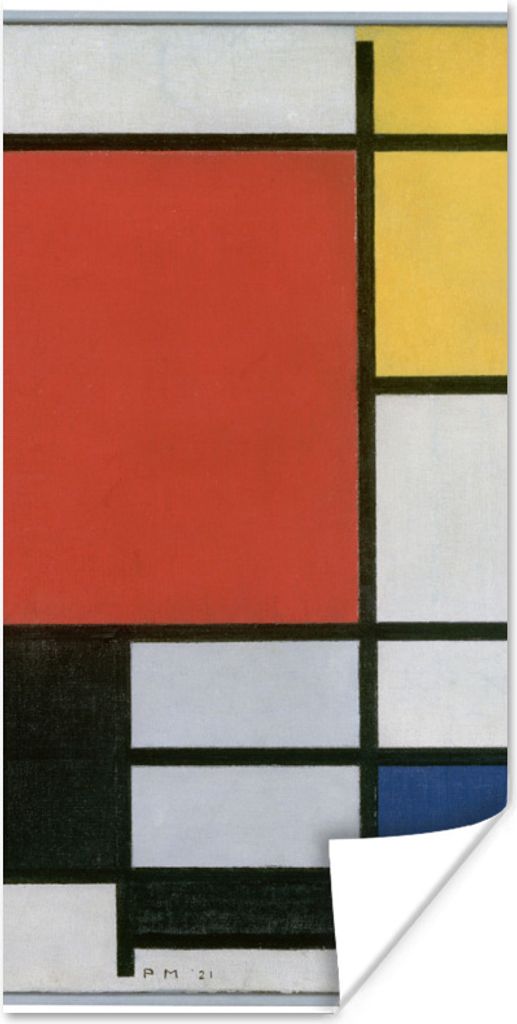 MuchoWow Poster Komposition 2 in Rot Blau und Gelb - Piet Mondrian 80x160 cm - Kinderzimmer