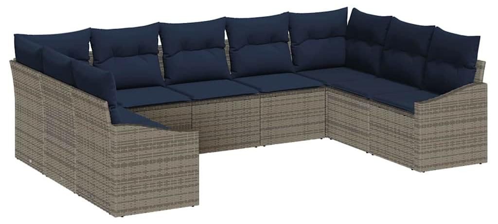 Gartensofa-set 9 pcs Grau und Marineblau Poly-Rattan