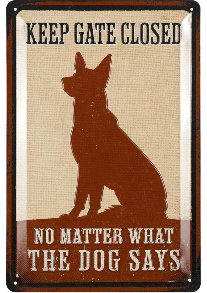 Retro Blechschild Türschild Hund, Keep Gate Closed, Hundeschilder Warnung lustig, Hundeschilder Warnung für Gartentor und Tür 20x30cm
