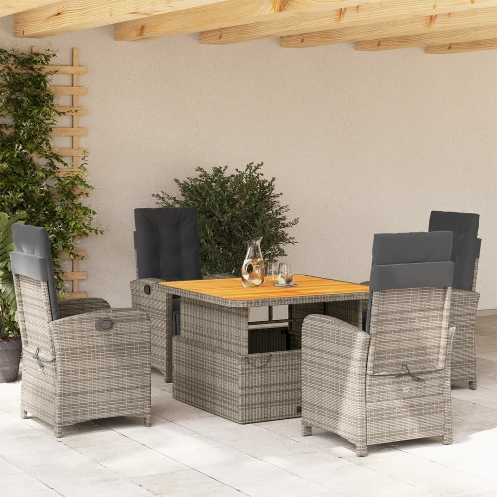 Maison Exclusive - 5-tlg. Garten-Essgruppe mit Kissen Grau Poly Rattan