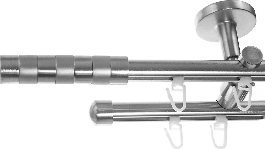 BASIT Innenlauf Gardinenstange Edelstahl Look 16mm Deckenträger 2-läufig modern Zylinder D80 E12 E17