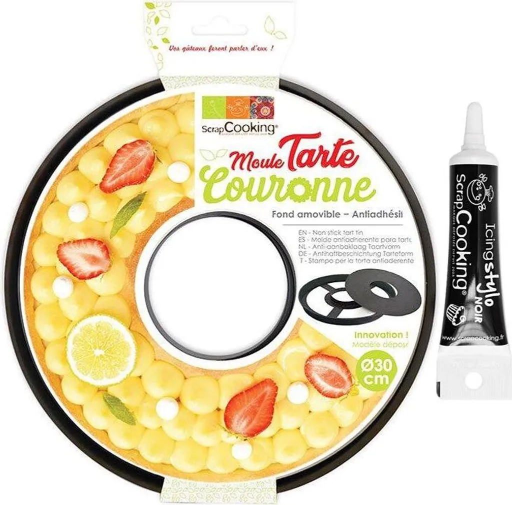 Grand moule couronne 30 cm et stylo de glaçage noir pour pâtisserie
