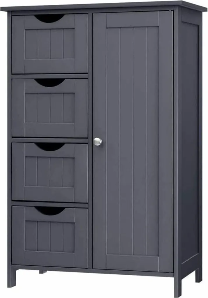 Meuble de rangement pour salle de bain gris doté de grands tiroirs