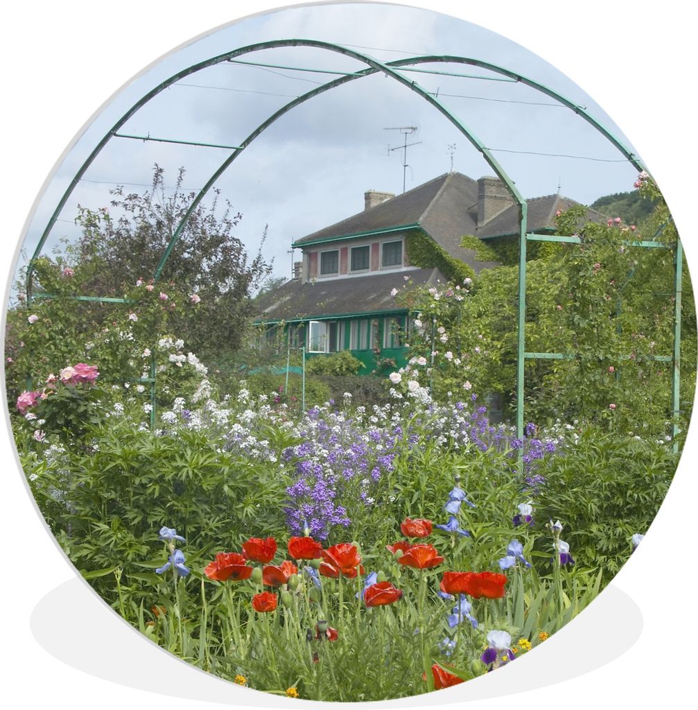MuchoWow Rundes Wandbild - Runde Bilder Monets Haus mit bunten Blumen im Garten in Giverny, Frankreich Ø 30 cm Kreis Wanddekoration Kunststoff -...