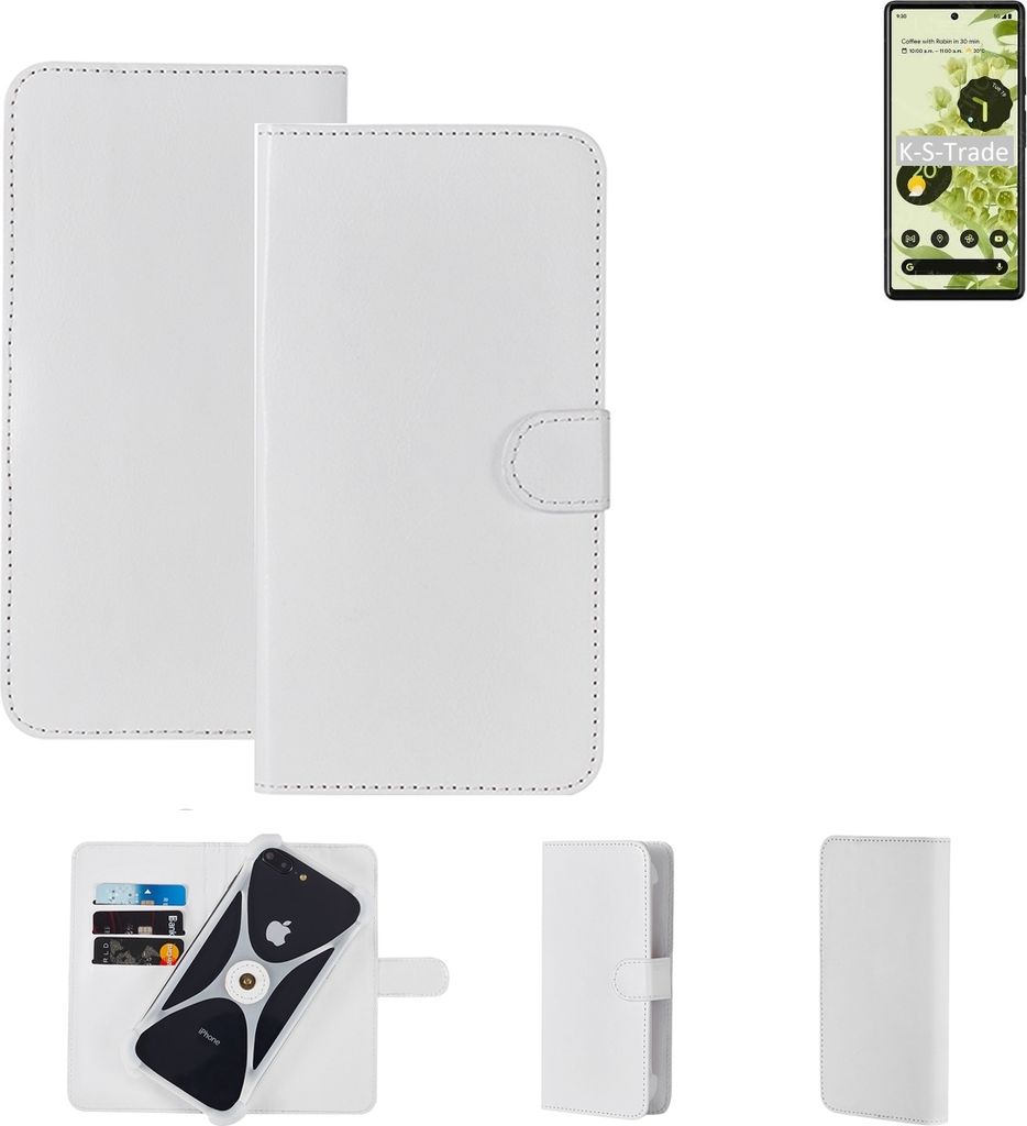 K-S-Trade Handy Hülle Schutz Hülle kompatibel mit Google Pixel 6 Cover Case Bookstyle Bumper weiß 1x
