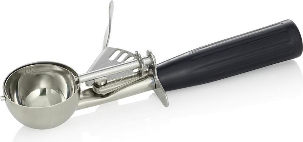 Portionierer, 20,5 cm, Ø 5 cm, schwarzer Griff, Chromnickelstahl 18/8/Polypropylen
