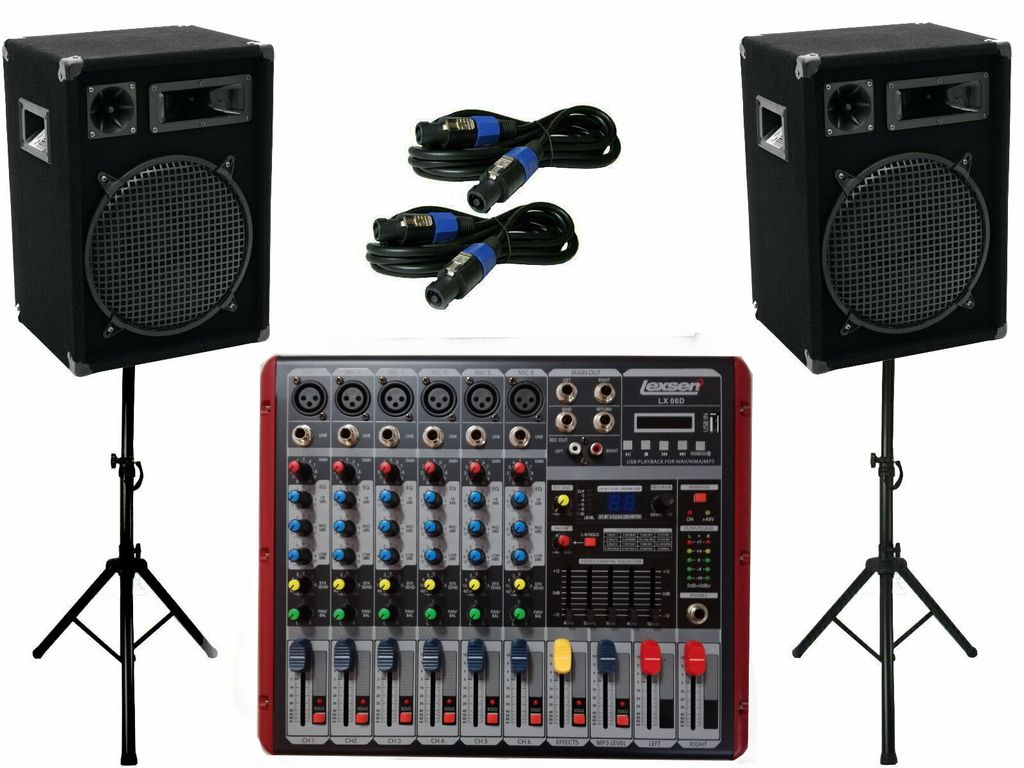 Pa Set 9 Kanal Powermixer Musik Anlage Boxen Stativ Kabel Lichtset