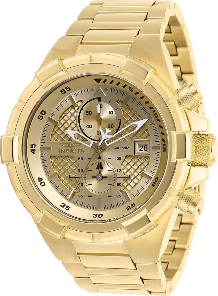 Invicta Aviator 28122 Herren uhr - Wasserdicht - Analog - Quarzuhrwerk - Edelstahl mit goldenen zifferblat - 50mm