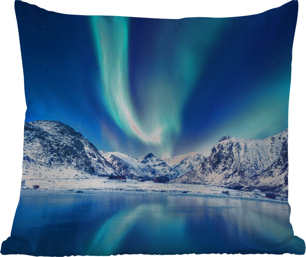 MuchoWow Outdoor Kissen - Nordlichter - Eis - Schnee - Norwegen - 50x50 cm - Wetterfest - Lounge Kissen - Komfortabel - Kissen mit Bild