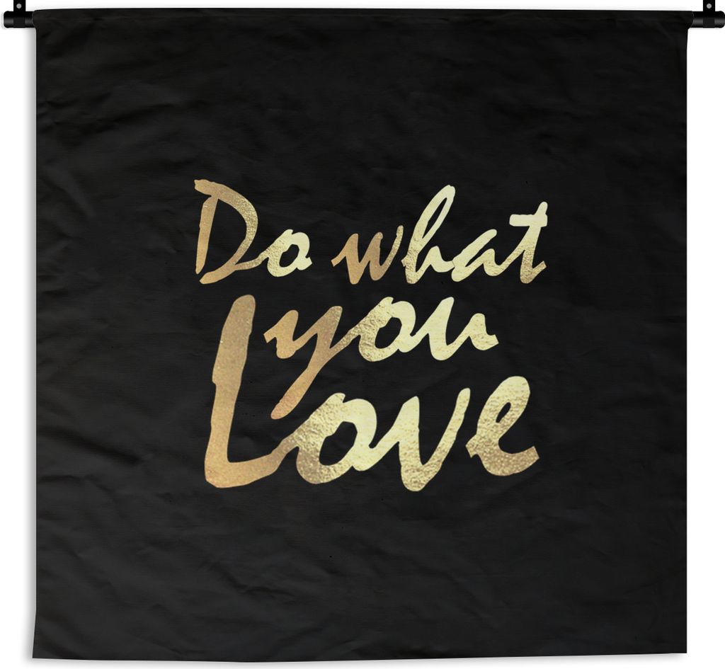 MuchoWow Wandteppich Wandbehang Zitat - Liebe - Schwarz - Gold 150x150 cm Tapisserie Dekoration Wandtuch - Wohnaccessoires - Modernes