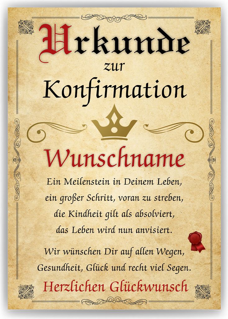 Urkunde zur Konfirmation personalisiert Konfirmationsgeschenk mit Wunschname Karte Konfirmation Deko – DIN A4 (21x29.7cm)