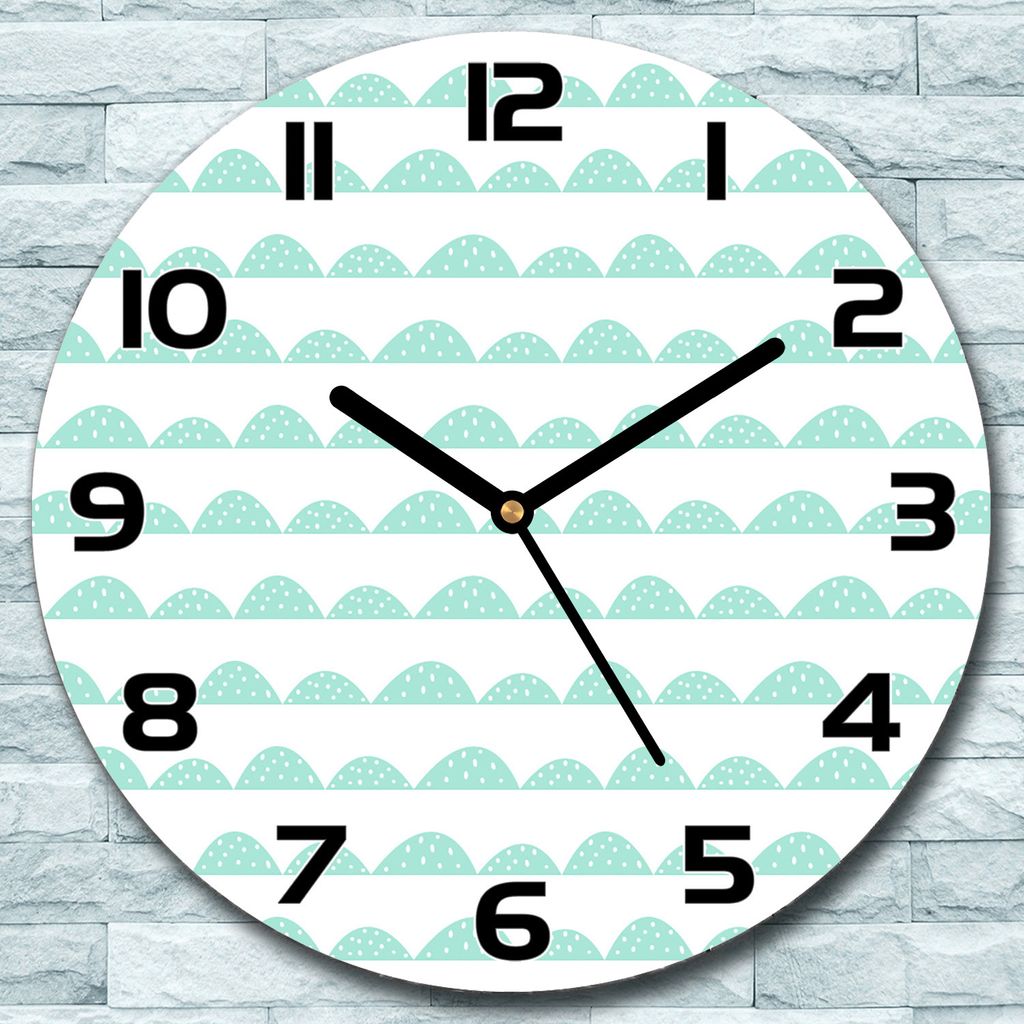 Wanduhr aus Glas Rund fi 30 Hügelreihe blau weiß Quarz Deko Schlafzimmer Büro