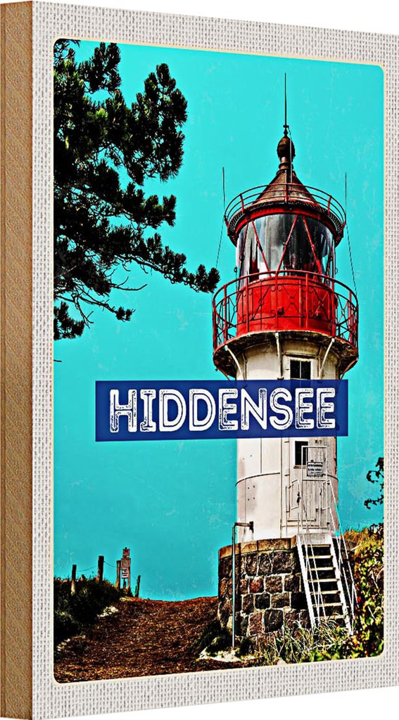 Holzschild Reise 20x30cm Hiddensee Leuchtturm Strand Meer