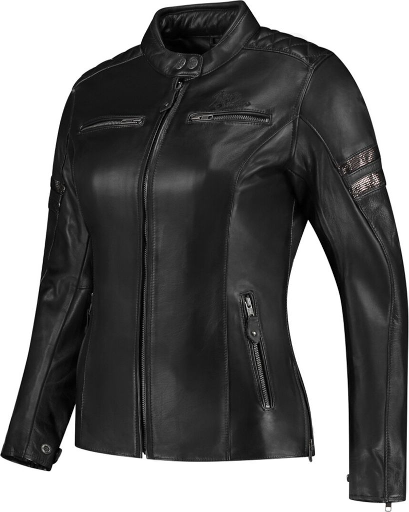Rusty Stitches Joyce V2 Damen Motorrad Lederjacke, schwarz/glitzer, 46