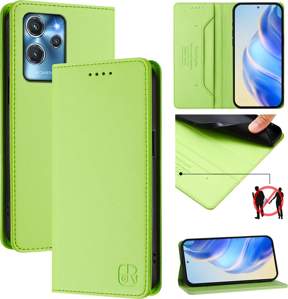 Custodia Oukitel C32 in Pelle Verde: Flip Case Portafoglio Premium