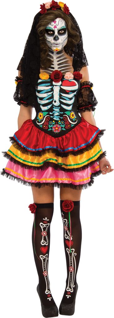 Skelett Día de los Muertos Halloween Kostüm Damen Größe: XL