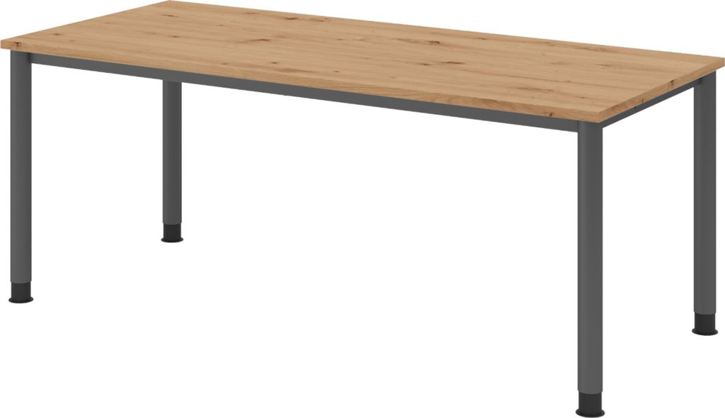 bümö Schreibtisch Serie-H Gestell: Graphit - Nachbildung: Asteiche, Größe: 180 x 80 cm