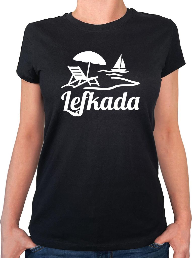 Huuraa Damen T-Shirt Lefkada Griechenland S Black Bio Baumwolle Fairtrade Damenshirt Geschenkidee