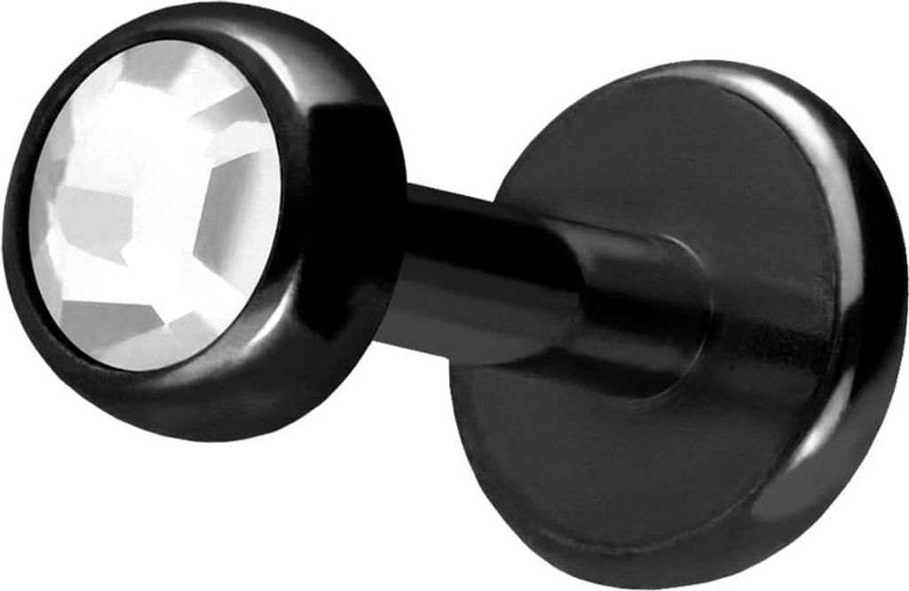Ohrpiercing, Nasenpiercing Titan Labret mit Push Fit KRISTALLDISC Schwarz Stablänge: 5mm | Stabstärke: 1,2mm | Discgröße: 3mm