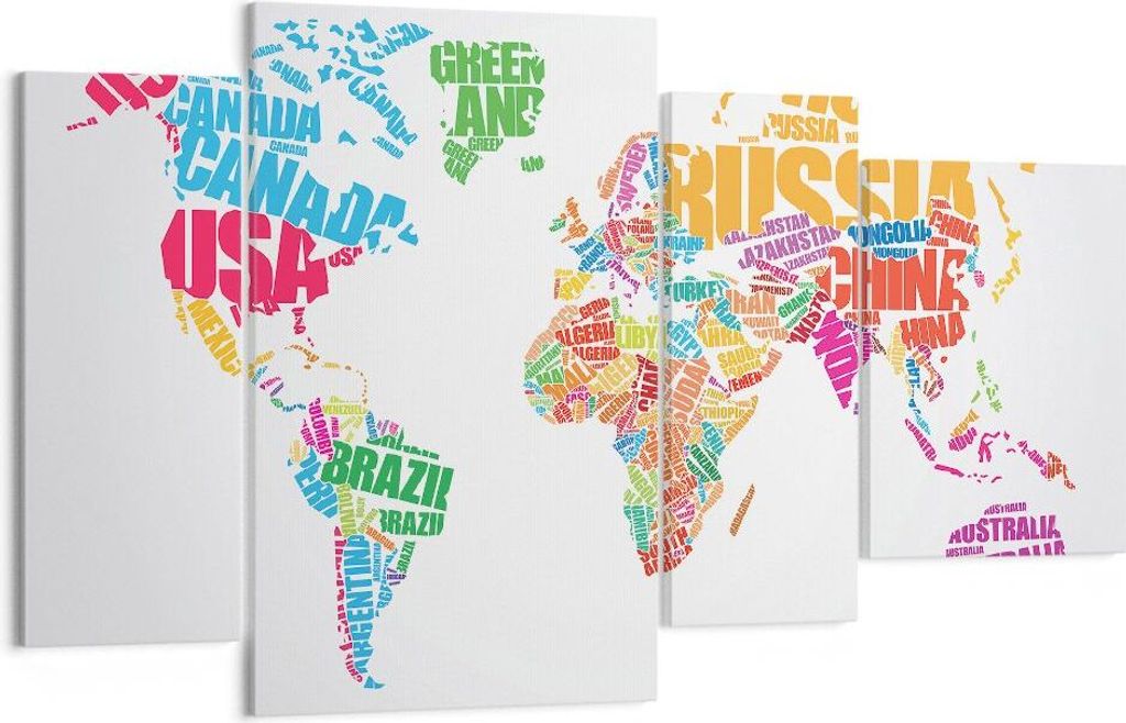 Bild auf Leinwand - Leinwandbild - Karte Worte Welt Geographie - 120x70cm - Wand Bild - Wanddeko - Leinwanddruck - Bilder - Kunstdruck - Wanddekora...