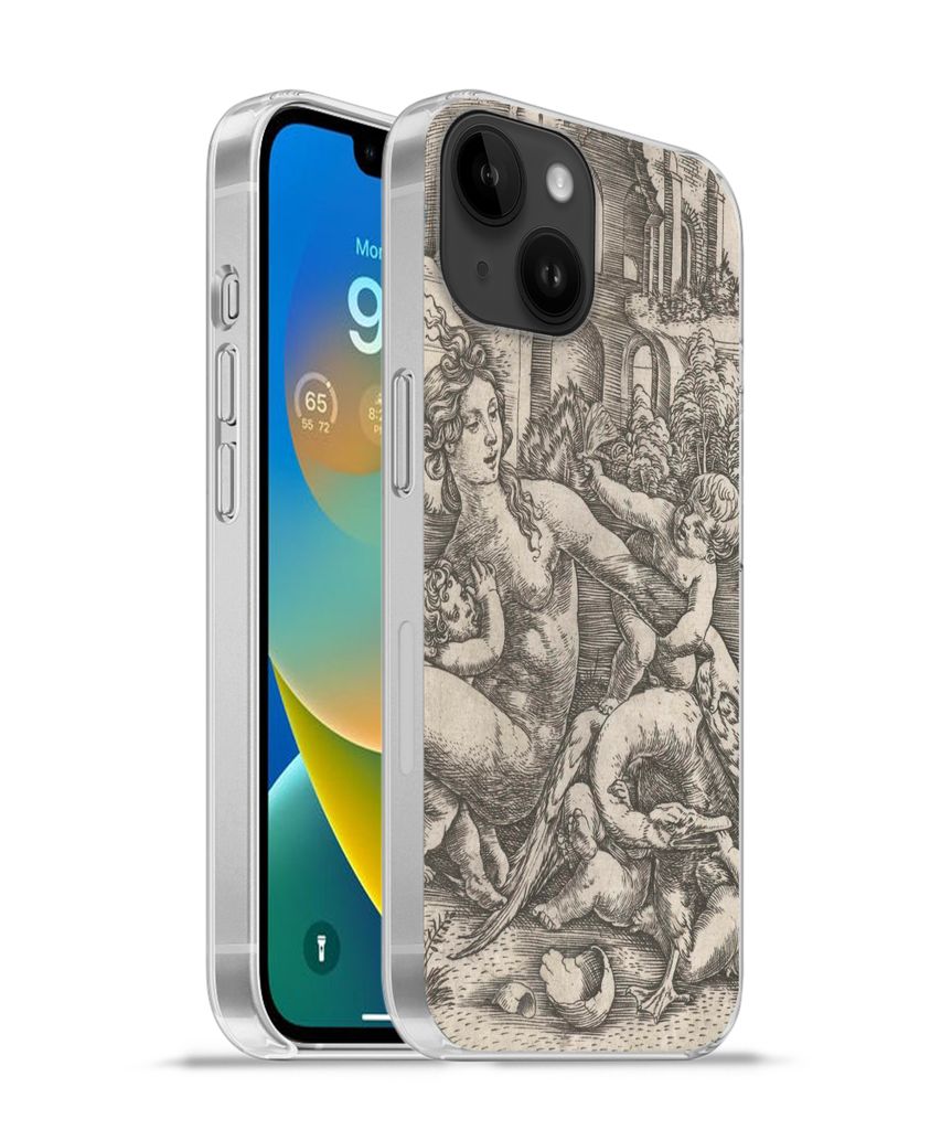 MuchoWow Handyhülle Schutzhülle Hülle für Apple iPhone 14 - Softcase Leda und der Schwan mit ihren vier Kindern - Gemälde von Meister IB mit...