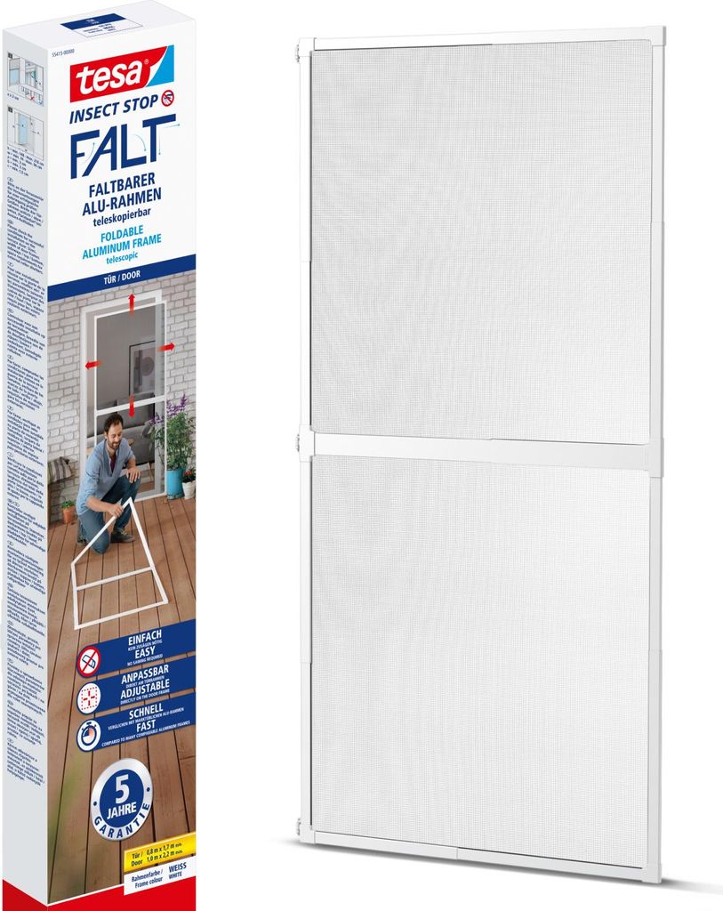 tesa Fliegengitter Insektenschutz Tür ohne bohren Alu FALT weiß bis max 1 x 2,2m