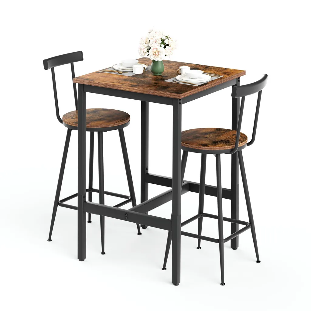 Ensemble Table de Bar et 2 Tabourets Industriels avec Structure en Métal - 6