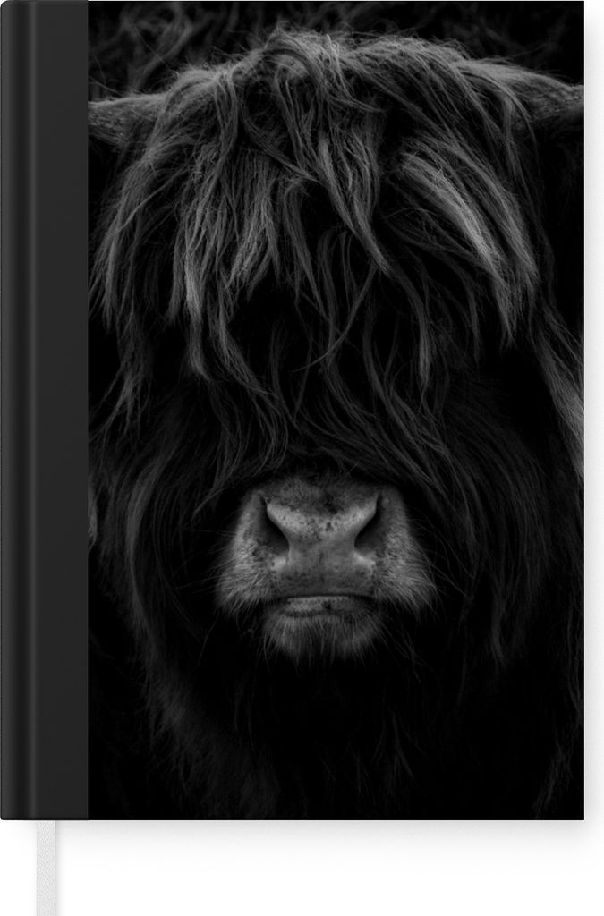 MuchoWow Notizbuch Tagebuch Haushaltsbuch Notebook A5 Schottischer Highlander - Kuh - Schwarz - Weiß - Porträt - Notizblock - Notizheft - Noteb...