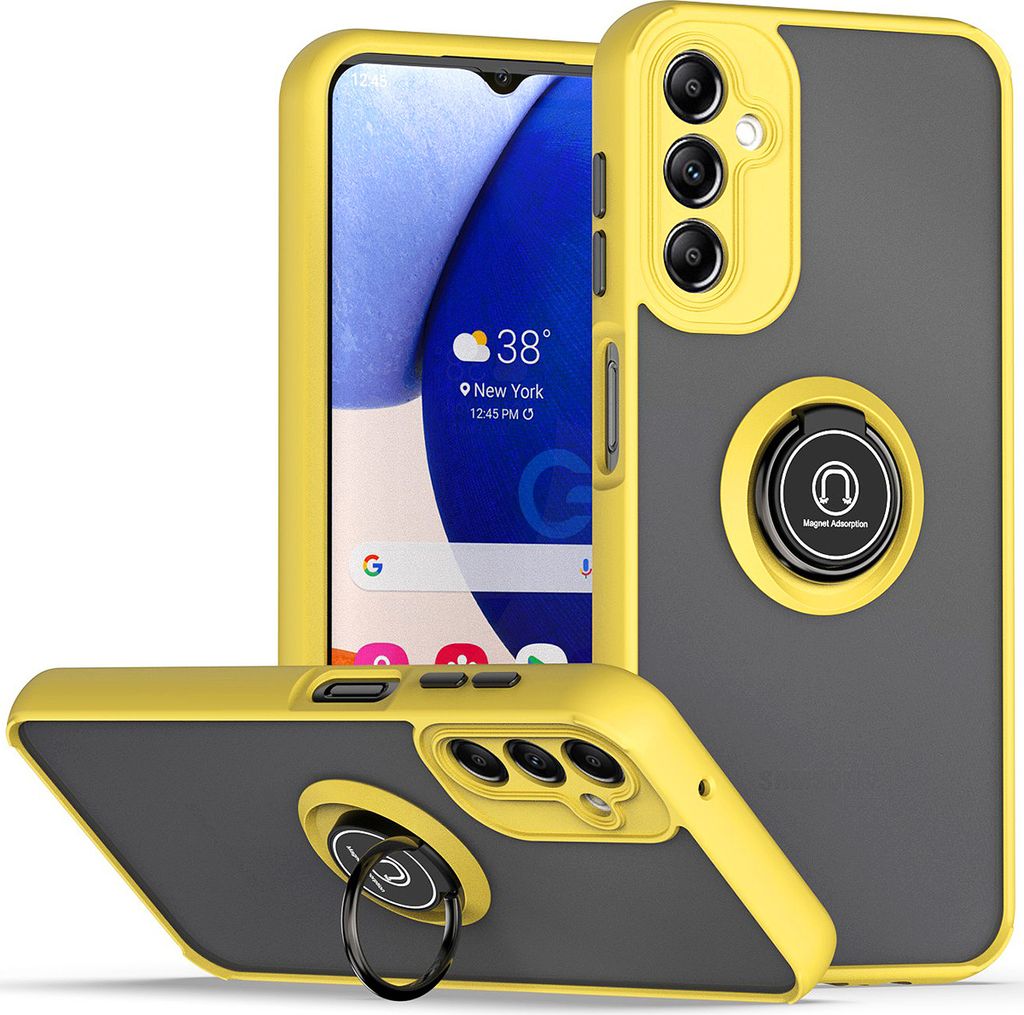 Galaxy A14 5G Hülle, Ring Halter Ständer Matte Transluzent TPU Rahmen Stoßfest Schutzhülle für Samsung Galaxy A14 5G Gelb