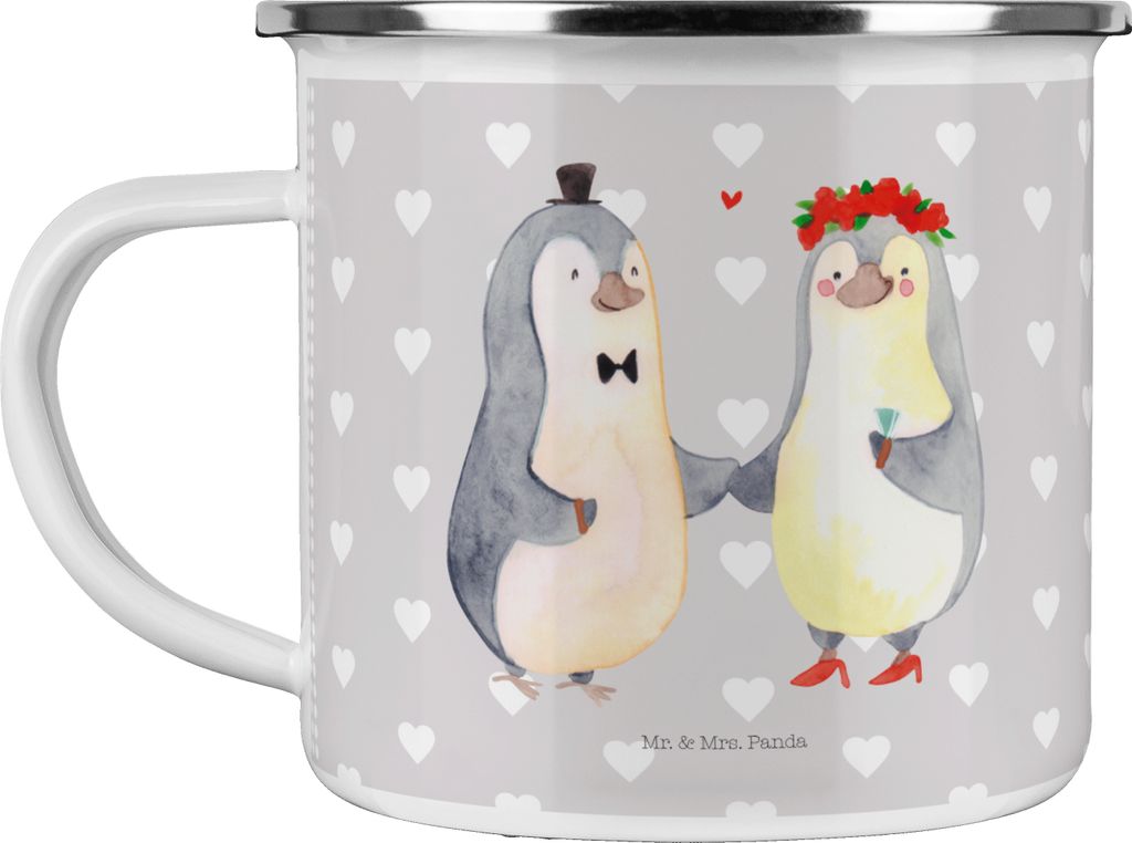 Mr. & Mrs. Panda Teetasse Pinguin Heirat - Grau Pastell - Geschenk, Verheiratet, Haferl, Just Married, Frau, Verliebt, Pott, Tasse Emaille, Teebech...