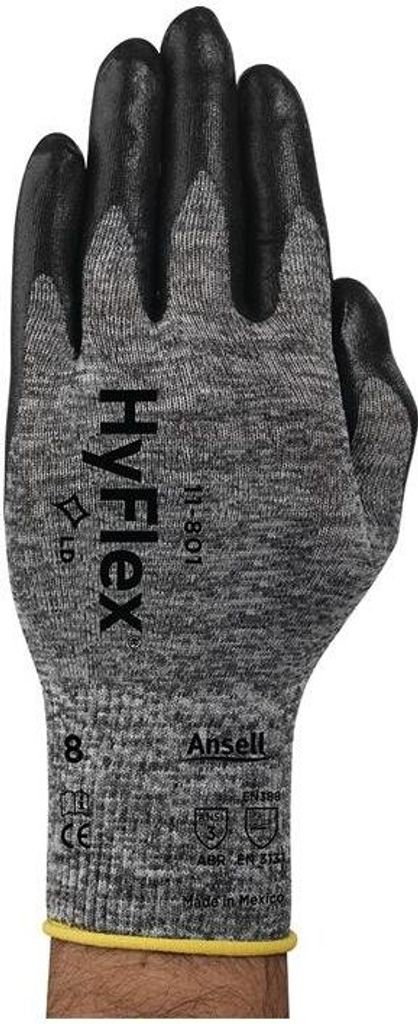 Ansell Handschuhe EN388 Kat.II HyFlex 11-801 Gr.8 Nylon m.Nitrilschaum grau/schwarz 12 Stk