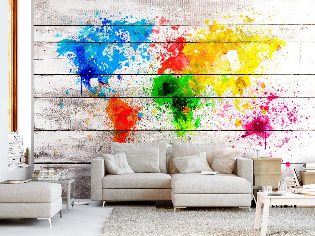 Vlies Fototapete Weltkarte 400x280 cm Tapeten Wandtapete XXL Holz bunt farbflecken k-B-0008-a-a