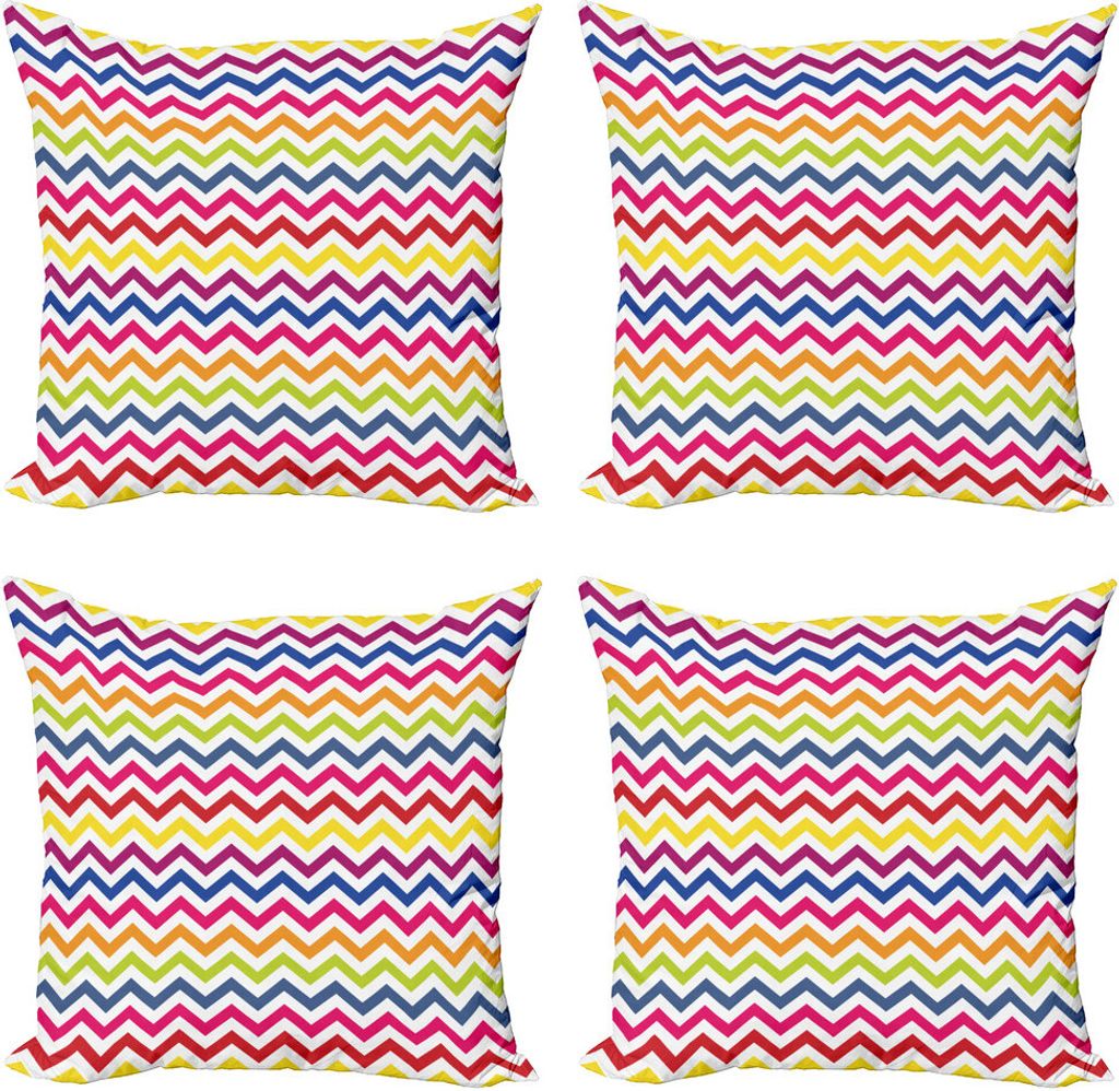 ABAKUHAUS Winkel Kissenbezug Set (4 Stück), Regenbogen Chevron Fun, Moderner Doppelseitiger Digitaldruck, 45 cm x 45 cm, Mehrfarbig