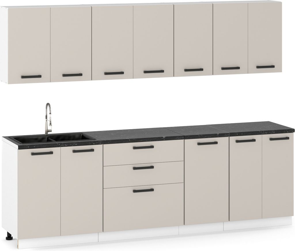 Küchenzeile Küchenblock moderne Küchenmöbel-Set Möbelsets 260 cm Kaschmir