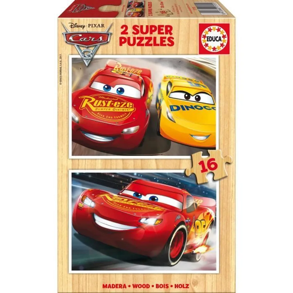 Puzzle Cars 3 Educa en bois - 2x16 pièces haute qualité pour enfant