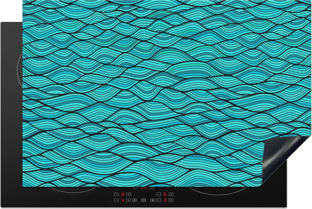KitchenYeah Herdabdeckplatte Meer - Japan - Blau - Muster , 80x52cm, Küche Deko, Glaskeramikkochfeld Herdabdeckung, Abdeckplatte fùr Kochfeld